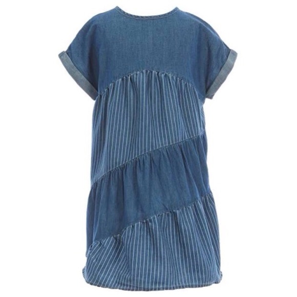 BCBG Girls Chambray Denim Mixed Pattern Dress 12 - Picture 4 of 7